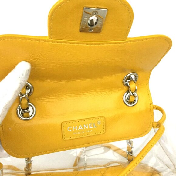 AUTHENTIC Chanel yellow crinkle leather and PVC Mini Backpack - Picture 9 of 14